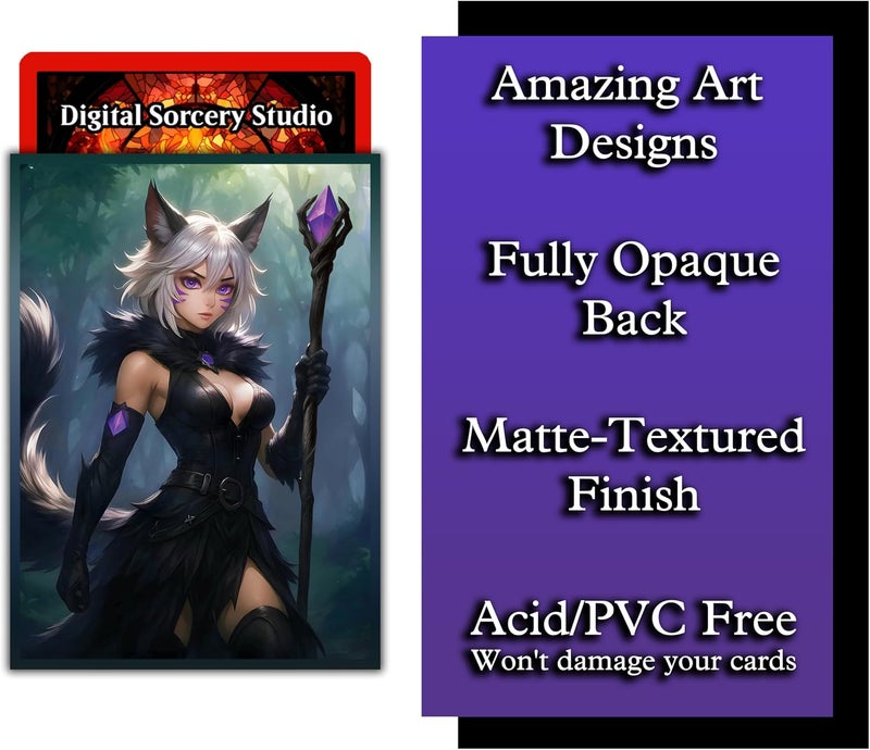Digital Sorcery Studio Anime Cat Warlock Card Sleeves 102 Pack – Compatible with MTG & TCGs – Perfect for Y'shtola, Night’s Blessed & Final Fantasy Commander Decks – Premium Card Game Sleeves for Magic - Image 4